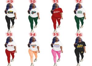 Kvinnor Short Sleeve Pants Suits 2022 Fall Tracksuits Tryckt T -shirt Tvådelt Jogger Set Fashion Casual Clothes 16 Colors7705627