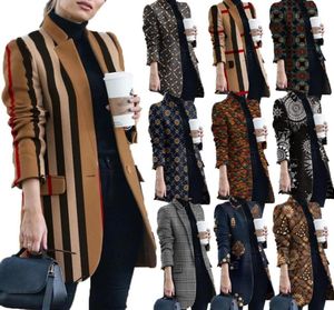 Women039s Trench Coats Autumn and Winter New Fashion Print Stand Collar Woolen Coat7638372