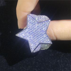 Big Star Hiphop Ring White Gold Filled Full Micro Pave 500st 5A CZ Party Anniversary Band Rings for Men Fashion Rock Jewelry Wkqef