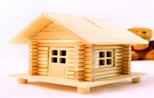 Wood House Piggy Bank Шале модель 68 запчастей Diy Hut Model Model Box Собрание игрушечных кабин