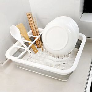 Vegetable Washing Draining Basket Collapsible Kitchen Bowl Plate Plastic Storage Box Multifunctional Foldable Dish Draining Rack 240522