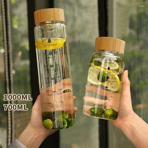 Water Bottles 1000ml Outdoor Sports Bottle Large Capacity Glass Drink Cup Milk Juice With Time Marker Cover Birthday Gift