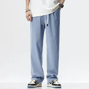 Męskie spodnie cienki lyocell swobodny sznurka letni mężczyzna stylowy prosty elastyczna talia oddychająca dres
