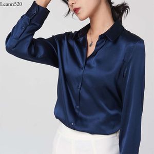 Kadın İlkbahar ve Sonbahar Profesyonel Giyim için İpek Gömlek, Kontrast Renk Uzun Kollu Gömlek, Yamalı Fit Kare Boyun Hırdi