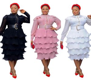 봄 가을 아프리카 여성 긴 소매 핑크색 흰색 플러스 사이즈 드레스 드레스 xl5xl 2111152646115