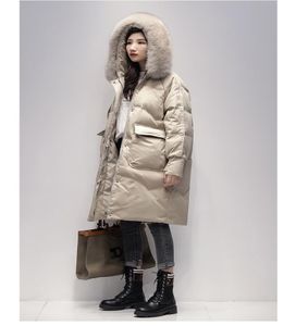 Women039s white duck down jacket Street dress women039s warm clothes medium long casual large pocket wool collar coat2268059