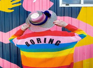 Lazy Oaf Rainbow Cardigan 2018 الخريف والشتاء نساء ملونة مخططة سترة كبيرة الحجم