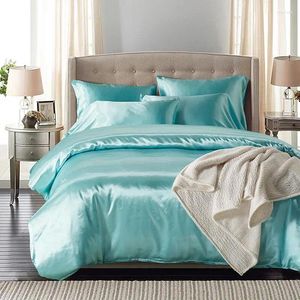 Conjuntos de cama 45 Blue Solid Color Faux Silk Consterter Modern and Bed Be45112