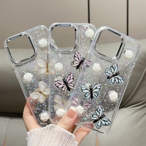 3D Butterfly Flower Case для iPhone 15 Pro Max 14 плюс 13 12 11 Rose Clear Bling блески блестки конфетти Foil Stars Fash