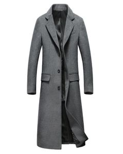 Whole Mens Fashion Woolen Overcoat Mens Turndown Collar Xlong Single Breasted Wool Overcoat Hight Quality Mens Casual Coat2009301