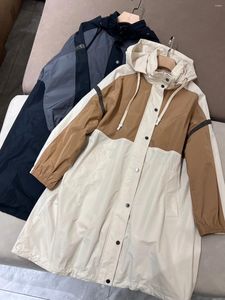 Женские куртки весенние капюшоны с однобортной средней длиной средней длины рыхлая ветряная куртка, женщины, женщины