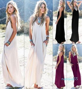 Mode Women039S Summer Boho Casual Long Maxi Evening Party Cocktail Beach Dress Sundress Belt Collar Pocket Long kjolar Sexy1354159