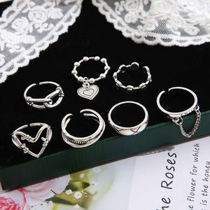 Chain New Geometric Love Instagram Women s Combination Seven Piece Ring Set