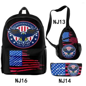 Backpack Harajuku novidade Funny National Day 3D Impresso 3pcs/set pupil School School Laptop Laptop Saco de lápis Caixa lápis