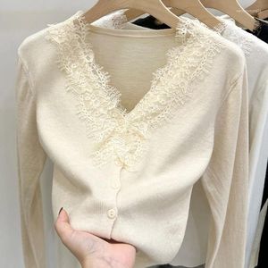 Women's Knits 2024 Spring And Autumn Cashmere Cardigans Women V-neck Knitted Sweater Fashion Knitwear Solid