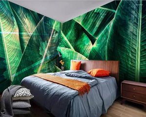 Papéis de parede Papel de Parede Tropical Green Plant Banana Leaf 3D Wallpaper Room Sofá TV Sofá Wall Bedroom Cafe Restaurant Mural personalizado mural