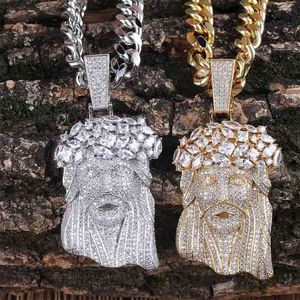 Icepado novo Jesus grande pingente de zircão completo com cadeia cubana Micro-incrustada de zircão masculino de colar de jóias de hip hop