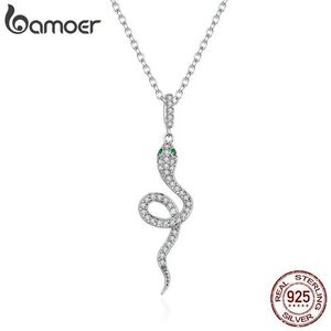 Pendanthalsband Bamoer 925 Sterling Silver Snake Pendant Necklace Pave Seting CZ för kvinnor Justerbar kedja Länk Fine Jewelry Party Gift Q240525