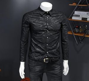 Personalisierte schwarze Leopardenmuster Shirt Herren Longsleeved Frühling und Herbst Dünne Tops Slim Fit Spirit Guy Plus Size Shirt2718630