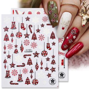 1 ark 3D nagelklistermärken julstil röd guld snöflinga blommor mönster nagelkonst dekaler diy vattenreglage