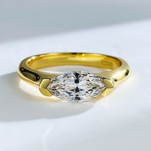 14 тыс. Золотая маркиза Moissanite Diamond Ring 100% Реал 925 Стерлинговые Серебряные Кольца Обручальные кольца для женщин для женщин