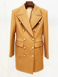 High Street EST 2024 FW Fashion Designer Overcoat Womens Classic Lion Buttons Double Breasted Slim Montering Wool Coat 240524