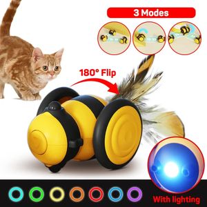 Aggiorna i giocattoli per animali domestici per un puzzle interattivo automatico per gatto con gatto con piume per teaser leggera per allenamento per cani gattini USB 240516