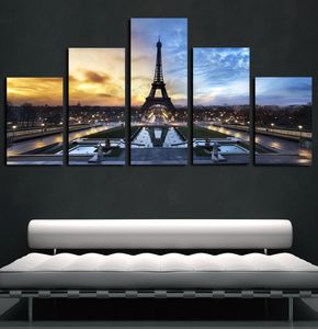 5 painéis Eiffel Tower Paris Paisagem obras de arte Giclee Arte de parede para crianças decoração de parede de casa abstrato de tela impressa óleo PAI6715241
