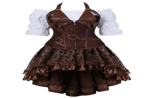 Bustiers Corsets Steempunk Corset Burlesque Skirt With White Renaissance Blouse Gothic Faux Leather Crop Top Pirate Wench Costum1496963