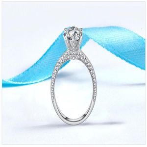 Luxury women rings with six-claw carat diamond S925 Sterling Silver engagement Wedding For Lovers rings Gift Suguj