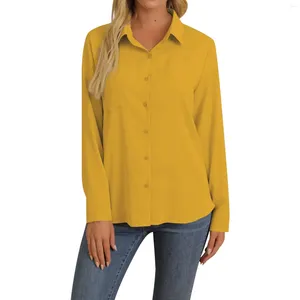 Women's Blouses Womens Women Casual Stand Collar Long Sleeve Solid Color Shirt Top Single Cotton For Button Down