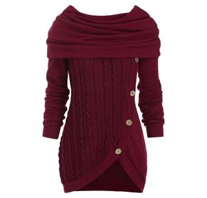 Women Autumn Cowl Neck Cable Knit Tunic Knitwear Button Hooded Sweater Ladies Long Tops Daily Pullovers4884109