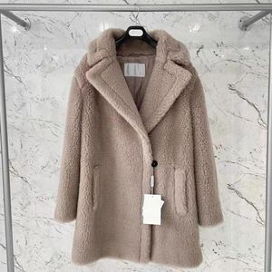 MM Teddy Orchis Coats с мягкой текстурой, изготовленной из шерстяного меха Alpaca и шелковых женщин на вершине отворотной буквы, негабаритное пальто SE7187529