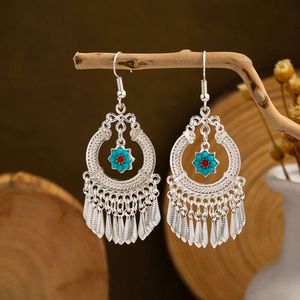 style imitation Ethnic Miao sier colorful long feather tassel scenic earrings cute beans