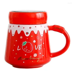 Креативные керамические чашки кружки с крышкой милая девушка водное клубничное зеркало Home Milk Coffee кружка рождественский подарок Kawaii