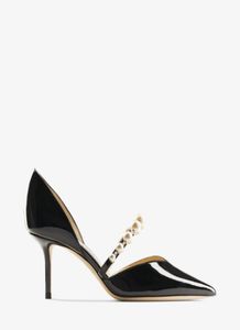 Designer bombeia sapatos femininos Arelie de luxo de 65 Patente Ponto de couro com embelezamento de pérolas STILETTO HALETO EU3542 COM5400945