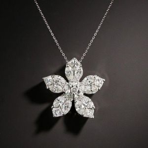 Flower Chocker Necklace AAAAA Cz White Gold Chains Filled Engagement Wedding Pendants Necklace For Women Bridal Promise Jewelry Mpntg