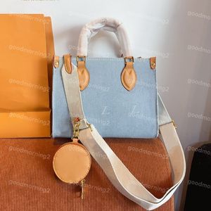 Designer denim handväskor stor kapacitet 25 cm shoppingväska kvinnor totes resemode 2 in1 axelväskor crossbody canvas sac