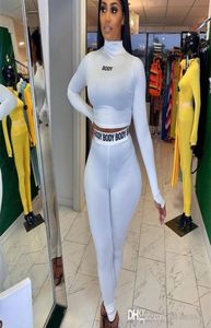 Projektantka biała czarna fitness 2 -częściowy zestaw kobiet garnituru sportowego letnie stroje z długim rękawem top legginsy damskie dressit żeńska 9458610