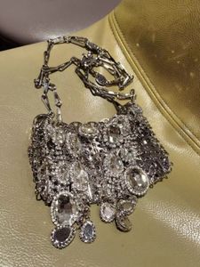 Summer Diamond Crystal Bag Heavy Duty Aluminium Panel Chain Underarm Crossbody Shouling Shiny Small 240520