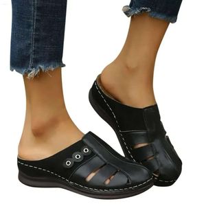 Sandálias de moda sólida do verão da mulher cor de cunha de cunha grossa sola redonda redonda de dedão oco