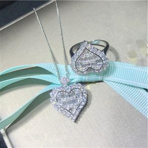 Lovers Heart Jewelry sets 925 sterling silver Chains Party Wedding Earrings Rings Necklace for women Bridal Promise Engagement Jewelry Uoeek