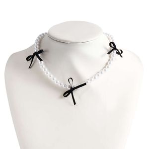 niszowa lekka biżuteria imitacja Pearl Słodka chłodna czarna wstążka Bow Bow Band Decoration