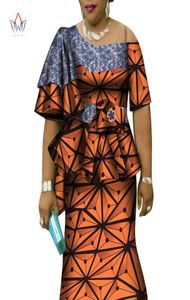 African Ruffles Sleeve Print Tops och kjoluppsättningar för kvinnor Bazin Riche African Clothing 2 stycken Anpassa kjolar Set WY43921916623