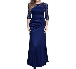 Elegancka syrena czarna koronkowa długie sukienki wieczorowe trzy ćwierć rękawowe aplikacje Applique szata de soiree formalny wieczorny suknia LJ2016541114
