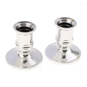 Candle Holders 2x Taper Traditional Electronic Candles Stand Candlestick Silver