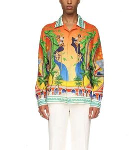 24ss Casablanc New Designer Silk Casual Shirt Print Pattern Hawaii Beach Men and Women Couple Loose Versatile Trendy Long Sleeve Silk Shirts Casablancas Tops Casa