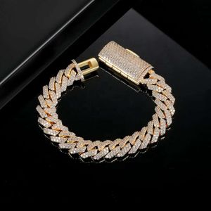 10 mm isad ut hiphop smycken sterling sier gul guld färg moissanite diamant kubansk kedja armband