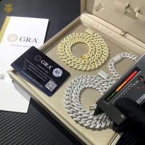 مصمم أزياء الشحن تمريرة القلم الكشف عن الماس VVS Moissanite Diamond Cupan Rink Chain 16mm قلادة الهيب هوب الرجال والنساء سلسلة المجوهرات