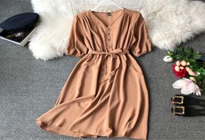 Fashion Spring New V Neck Summer Midi Long Dress Vestido de Festa Partido de Evening Bandagem Mulheres Casual Elegante Cintura Alta Vestidos Y5067019